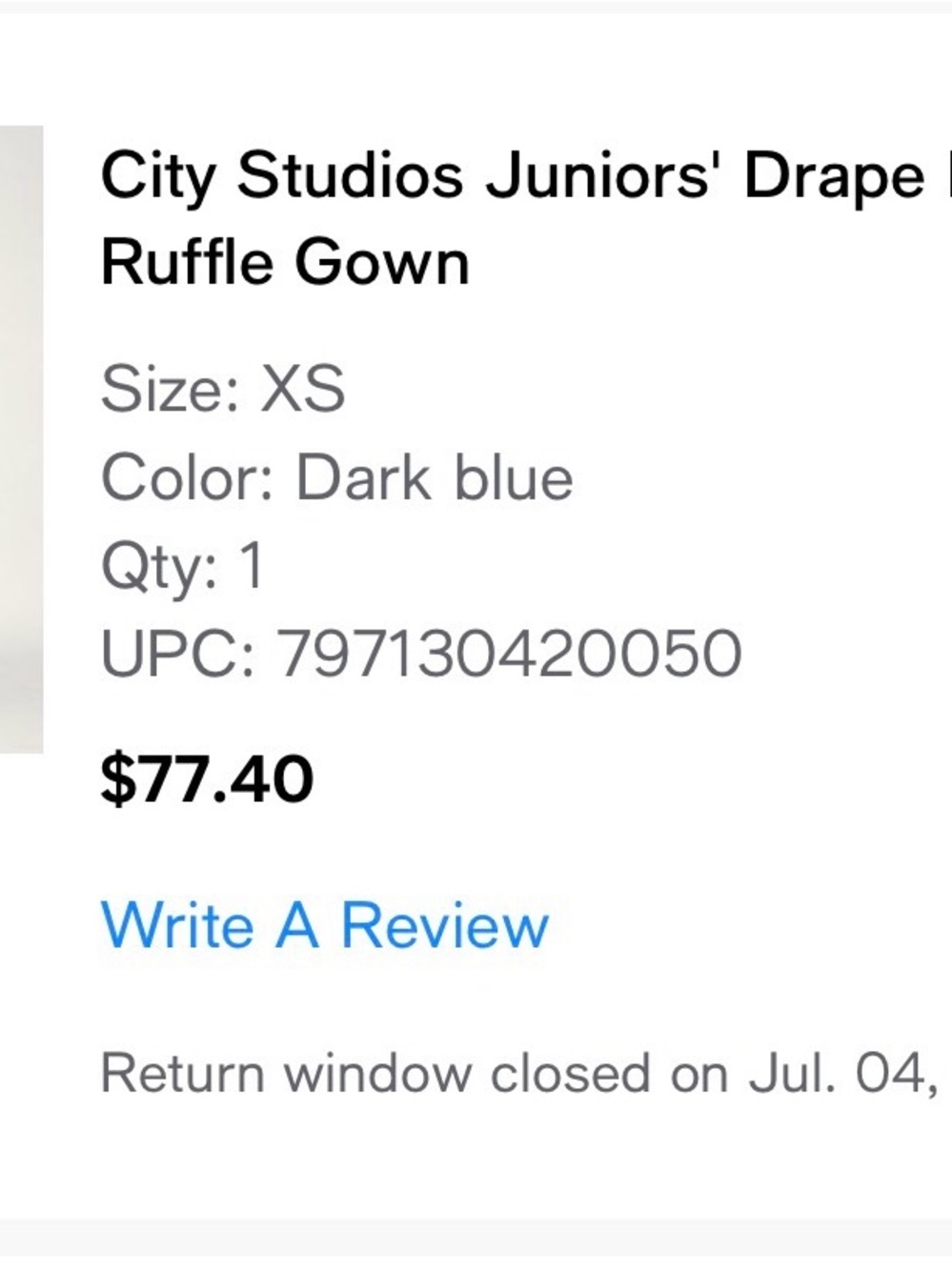 City Studios Dark Blue Ruffle Drape Gown